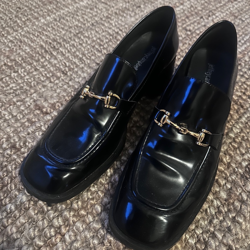 Jeffrey Campbell Black Loafers with Gold Accent
